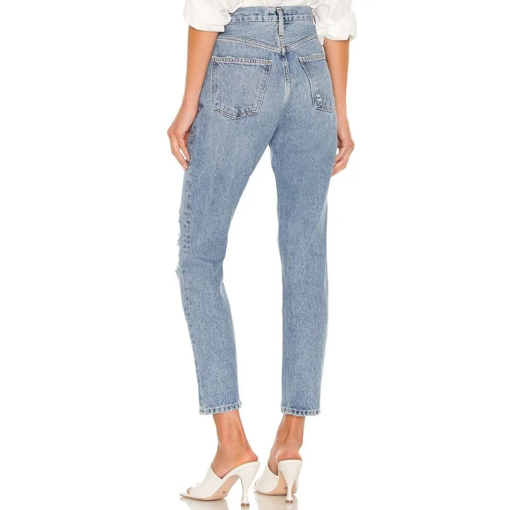 Agolde Fen High Rise Relaxed Taper Destroyed Blue Jeans Size 29 - Picture 3 of 5